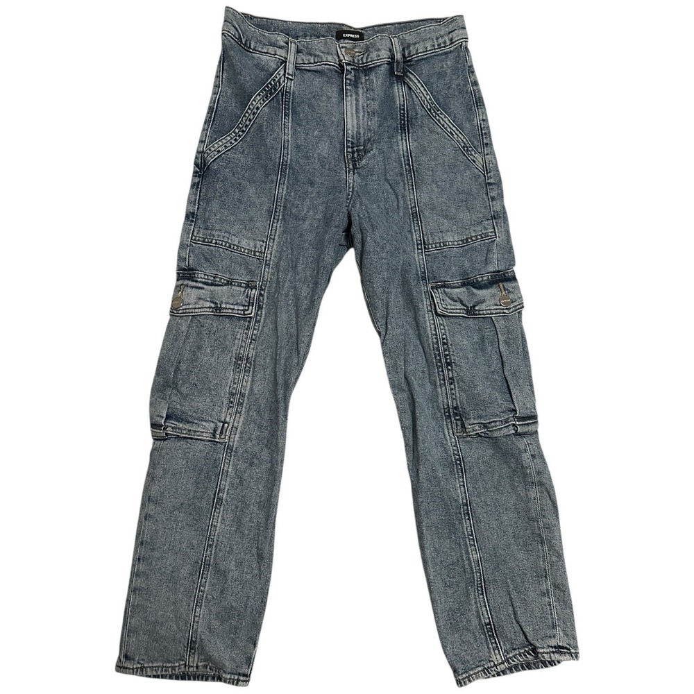 Express Jeans High Rise Straight Ankle Cargo Women's 8R‎ Utility Pockets Denim